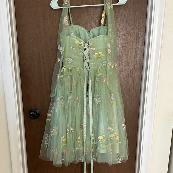 Green Floral Tulle Homecoming Dress - Picture 2 of 9